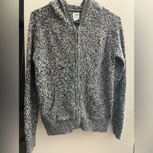 GAP kids b&w Knit Zip-Up Hooded raglan sweater size 12